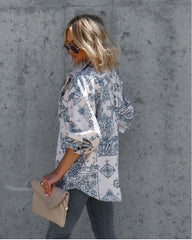 Casual Zip Up Floral Loose Jacket Top