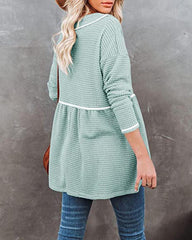 Casual V Neck Waffle Tonic Sweater