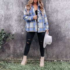 Casual Loose Retro Plaid Stitching Shirt Top