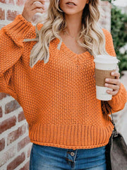 Casual V Neck Knit Sweater Pullover