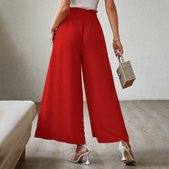 Casual Solid Waist Tie Long Wide Leg Pants