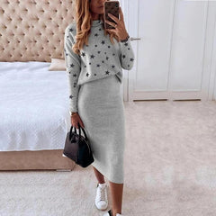 2 Piece Long Sleeve Sweater with Skirt Set