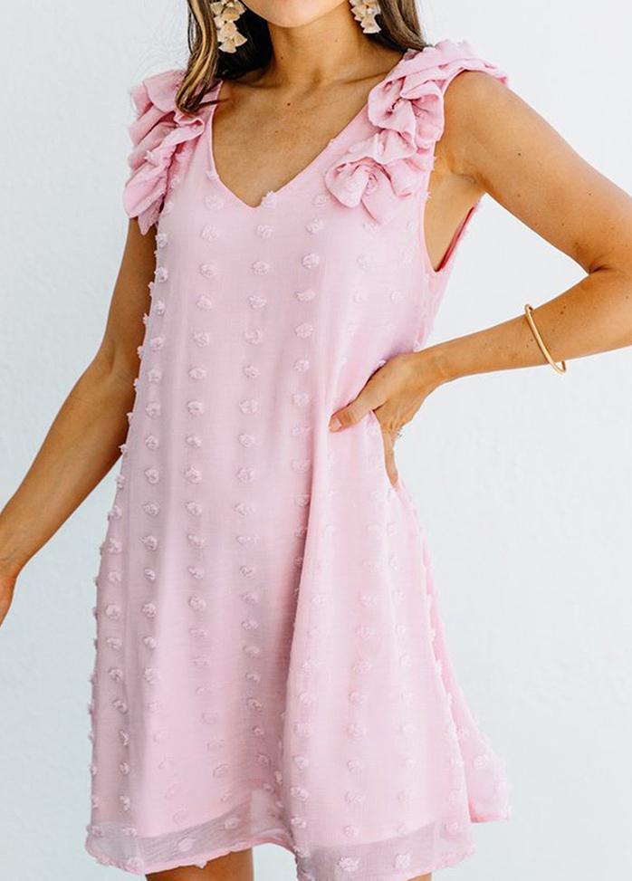 Flouncing V Neck Sleeveless Mini Dress