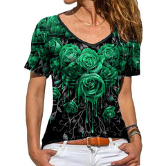 Casual V Neck Short Sleeve Bodycon Floral T Shirt