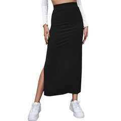 Casual High Waist Side Slit Midi Skirt