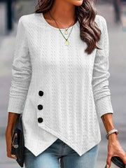 Casual Long Sleeve O-Neck Button Side Blouse Top