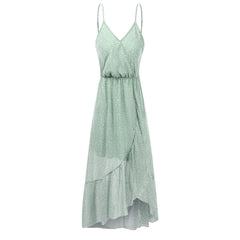 Casual V Neck Sleeveless Spaghetti Strap Dot Maxi Dress