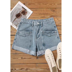 Casual Stretchy High Waisted Pocketed Denim Shorts