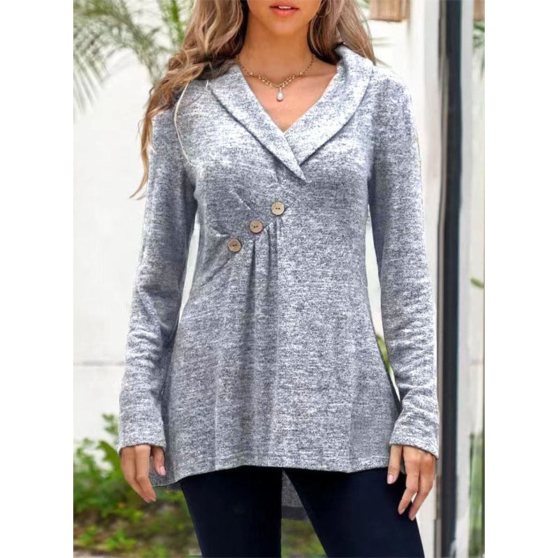 Casual Long Sleeve Lapel Collar Blouse Top