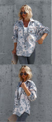 Casual Zip Up Floral Loose Jacket Top