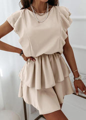 Flouncing Short Sleeve Round Neck Dress