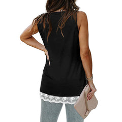 Casual U Neck Sleeveless Color Block Loose Blouse Top