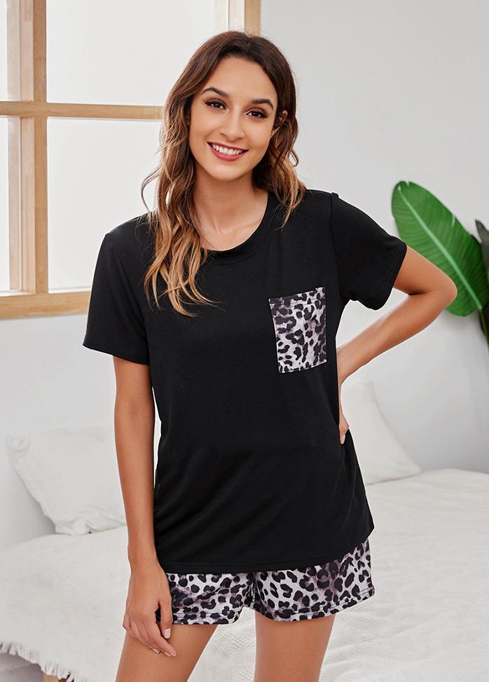 Leoprad Printed Round Neck Short T-shirt And Shorts