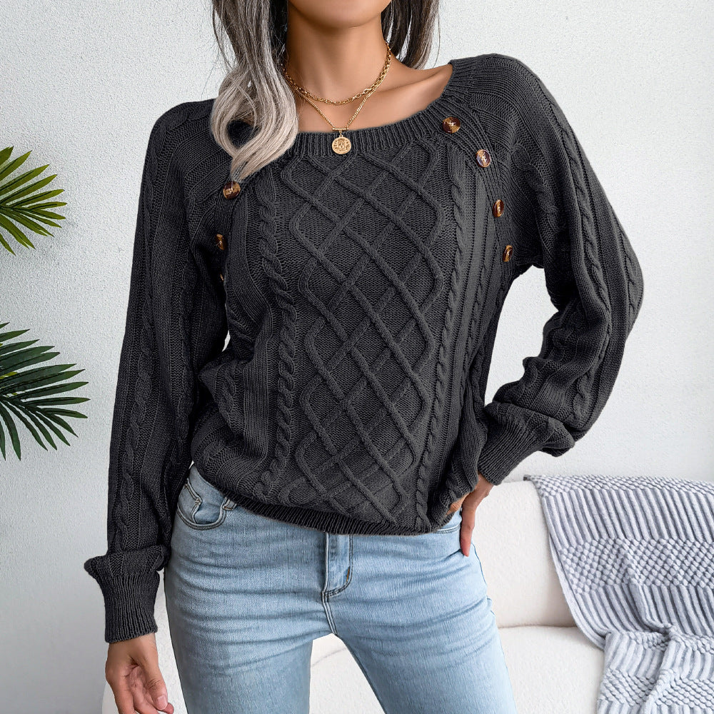 Long Sleeve Scoop Neck Knitted Solid Sweatshirt