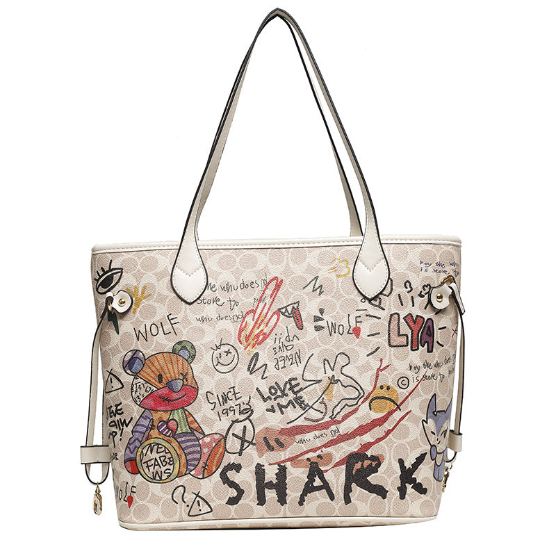 Female Bear Graffiti Spring Large Tote Bags