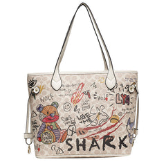 Female Bear Graffiti Spring Large Tote Bags