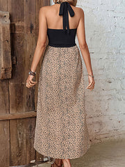 Women's Dresses Leopard Print Halter Neck Irregular Slit Midi Dress