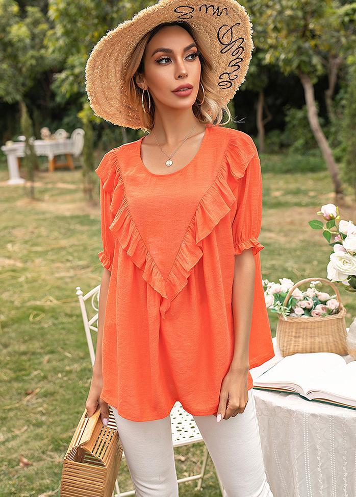 Flouncing Round Neck Short Sleeve T-shirt