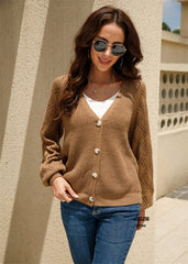 Casual V Neck Button Down Lace Cardigan Top