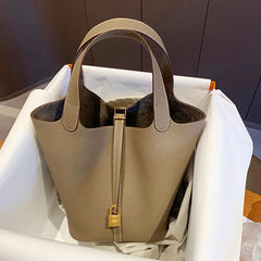 Women's Layer Cowhide Fashion Basket Leather Handbags