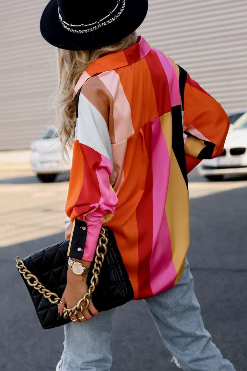 Elegant Turn Down Collar Button Printed Shirt