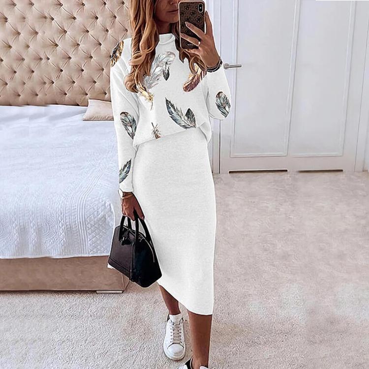 2 Piece Long Sleeve Sweater with Skirt Set