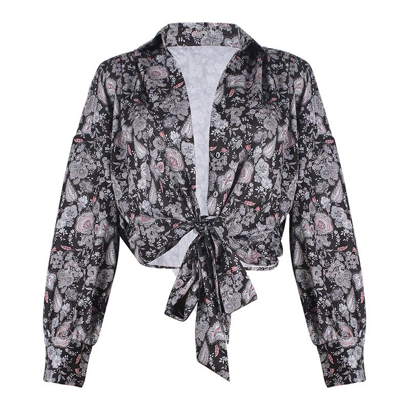 Tie Front Floral Long Sleeve Blouse Top