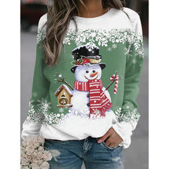 Crew Neck Long Sleeve Snowman Printed Sweatshirt