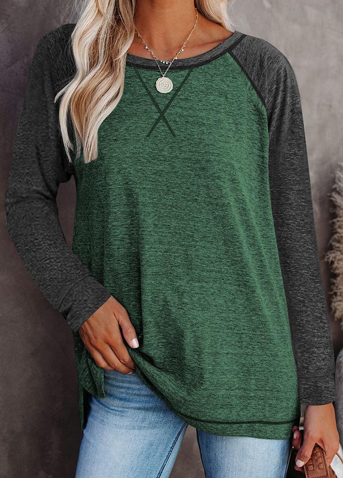 Long Sleeve Round Neck Patchwork T-shirt