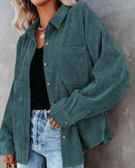 Button Down Long Sleeves Collar Corduroy Jacket Shirt for Women
