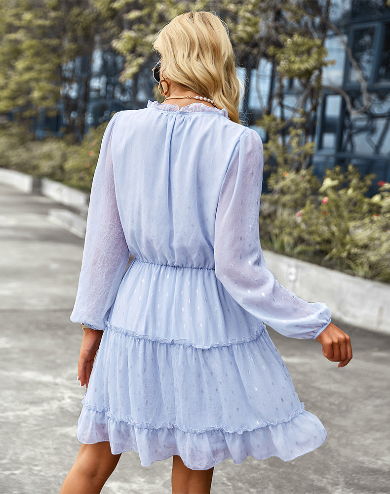Casual V-Neck Polka Dot Long Sleeve Mini Dress