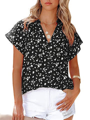 Women's Blouses Chiffon Fashion Print V Neck Short Sleeve Blouse