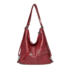 Fashion Stitching Women's Shoulder Casual Wax Leather Backpacks