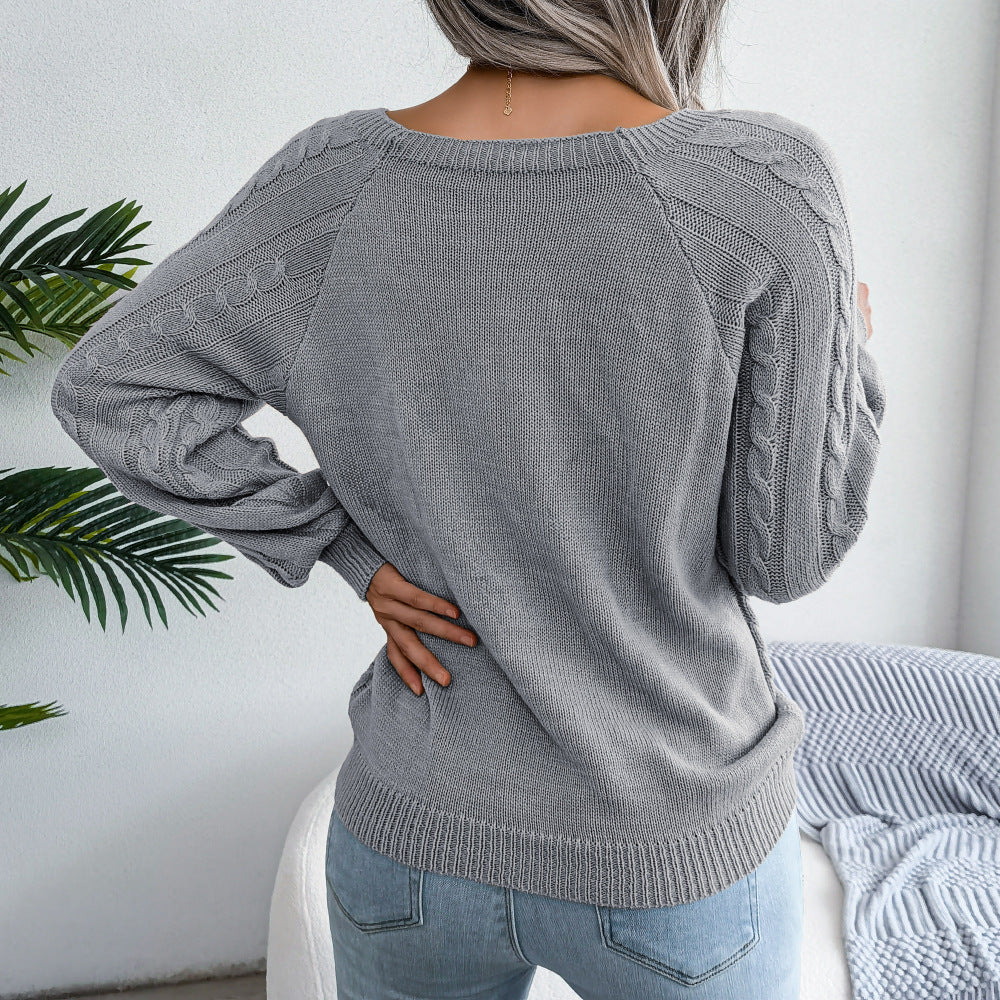 Long Sleeve Scoop Neck Knitted Solid Sweatshirt