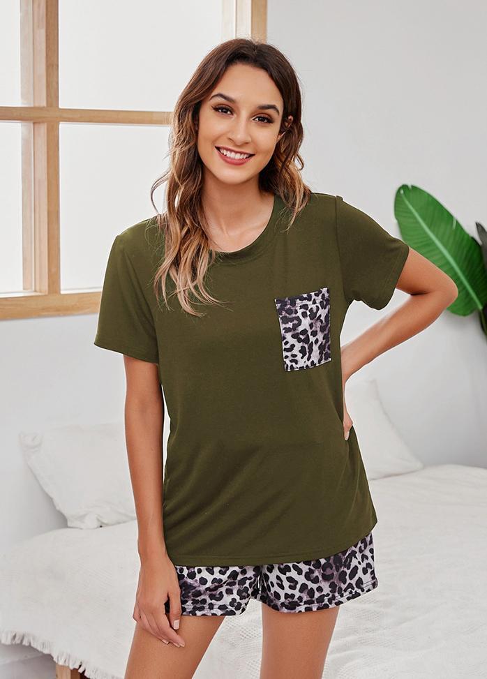 Leoprad Printed Round Neck Short T-shirt And Shorts