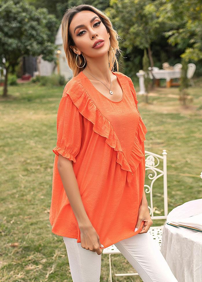 Flouncing Round Neck Short Sleeve T-shirt