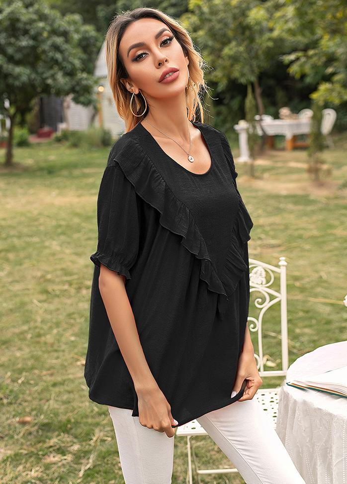 Flouncing Round Neck Short Sleeve T-shirt