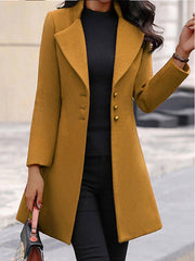 Elegant Turn-Down Collar Long Sleeve Button Long Jacket