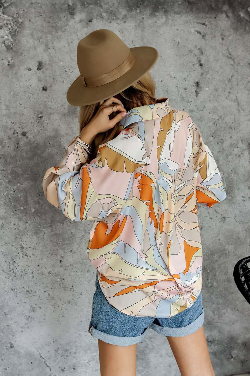 Elegant Turn Down Collar Button Printed Shirt