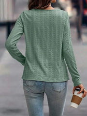 Casual Long Sleeve O-Neck Button Side Blouse Top