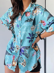 Women's Blouses Fashion Lapel Printed Long Sleeve Blouse