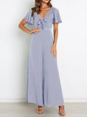 Tie Cutout Short Sleeve Jumpsuits