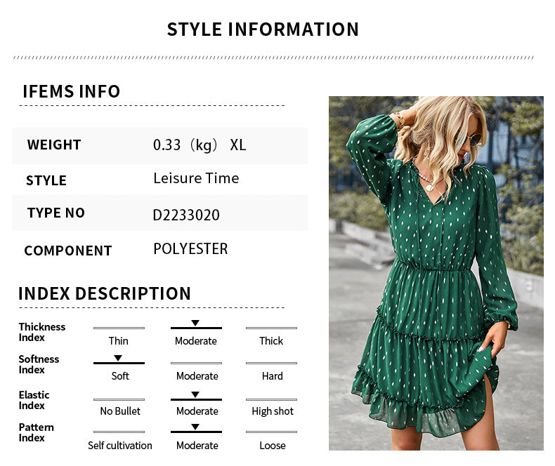Casual V-Neck Polka Dot Long Sleeve Mini Dress