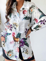 Women's Blouses Fashion Lapel Printed Long Sleeve Blouse