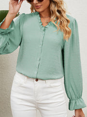 Women's Blouses V Neck Solid Color Cut Flower Chiffon Blouse