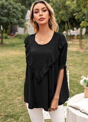 Flouncing Round Neck Short Sleeve T-shirt