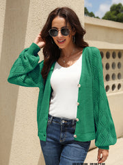 Casual V Neck Button Down Lace Cardigan Top
