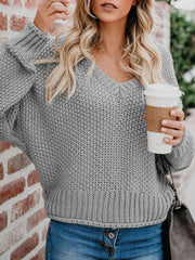 Casual V Neck Knit Sweater Pullover