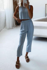 Solid Pockets Tank Pants Set