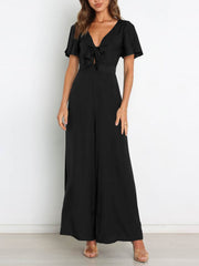 Tie Cutout Short Sleeve Jumpsuits
